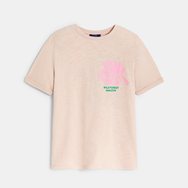 تيشيرت بطبعة في الأمام والخلف باللون البيج